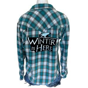 Game of Thrones Plaid Western Shirt SMALL Oversize Unique Winter is Here GOT
